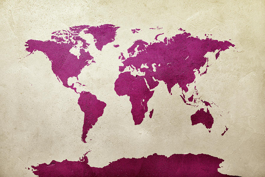 World Map Hot Pink Digital Art by Michael Tompsett