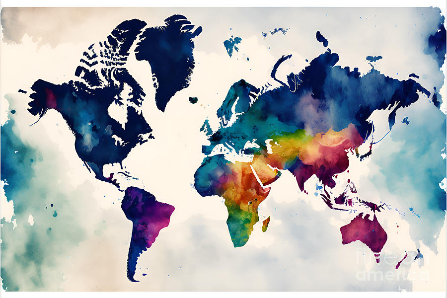 World Map in Water Colors Digital Art by Benjamin Kidder - Pixels