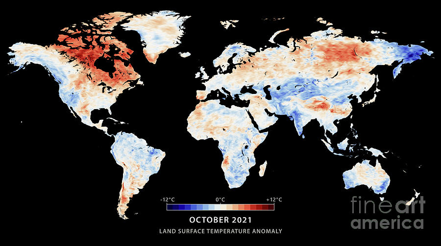 Map Digital Art - World Map Land Surface Temperature Anomaly October 2021 by Frank Ramspott