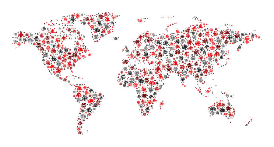 World Map Made of Coronavirus Icons Drawing by Bamlou
