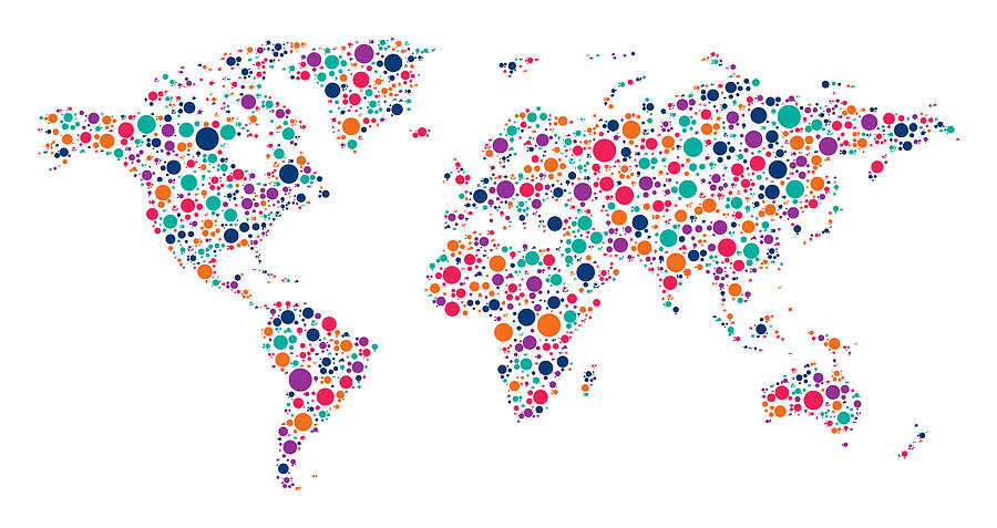 World Map Made of Multicolored Dots Drawing by Bamlou
