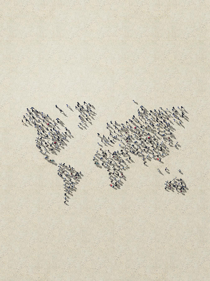 World map made out of walking people Photograph by Hiroshi Watanabe