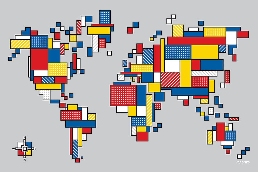 Primary Colors Digital Art - World Map Modern by Ron Magnes