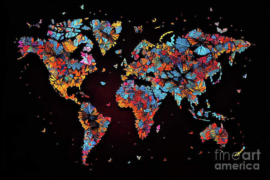 World Map Of Butterfly Digital Art by Mark Ashkenazi - Pixels