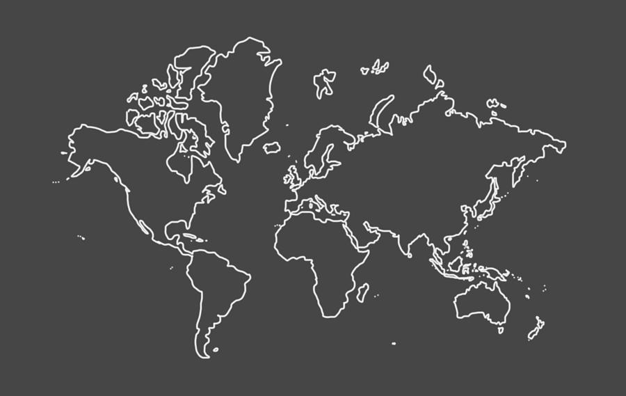 World Map Outline In Gray And White Digital Art By Lauren Squire