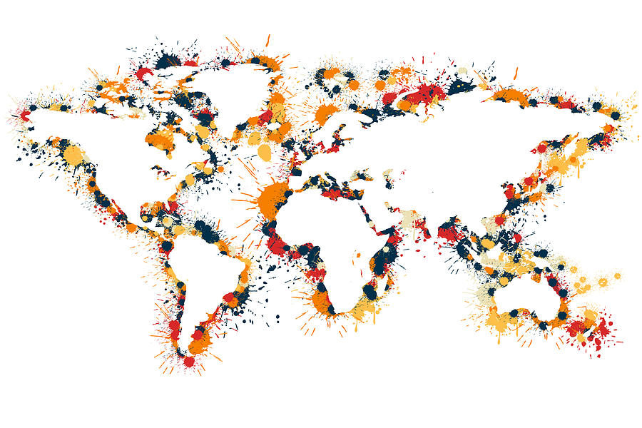 World Map Outline with Splashes of Color  Digital Art by Alexios Ntounas