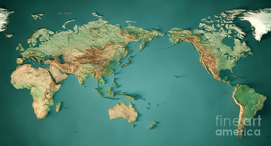 World Map Pacific Center 3D Render Topographic Map Dark Ocean Co By World Map Pacific Center 3d Render Topographic Map Dark Ocean Co Frank Ramspott