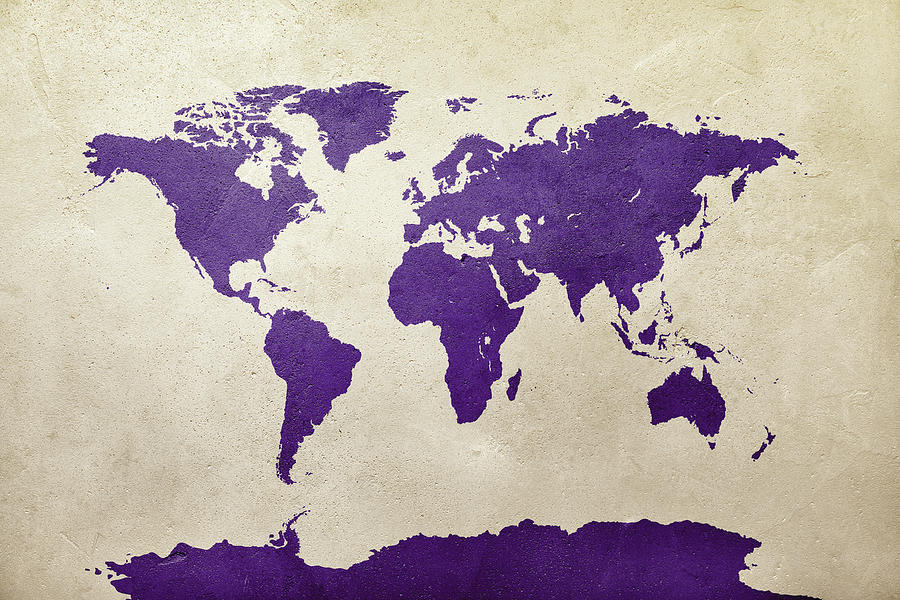 World Map Purple Digital Art by Michael Tompsett