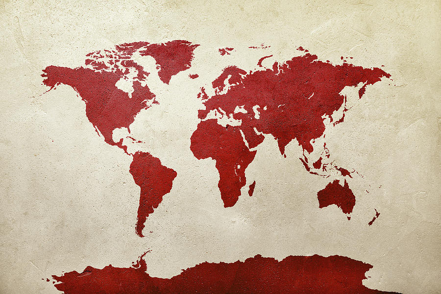 World Map Red Digital Art by Michael Tompsett