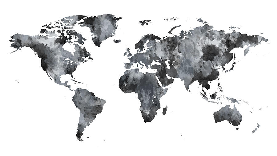 World Map Watercolor Shades of Grey and Black Photograph by Alexios Ntounas