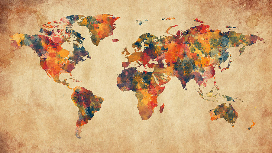 World Map Watercolor with Old Paper Background Digital Art by Alexios Ntounas