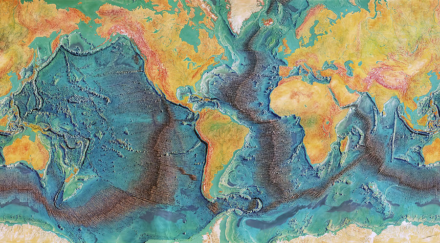 Space Drawing - World ocean floor map by Heinrich C Berann