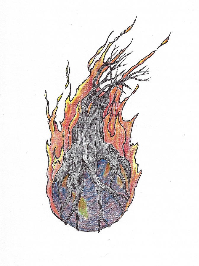 World on Fire Mixed Media by Teresamarie Yawn