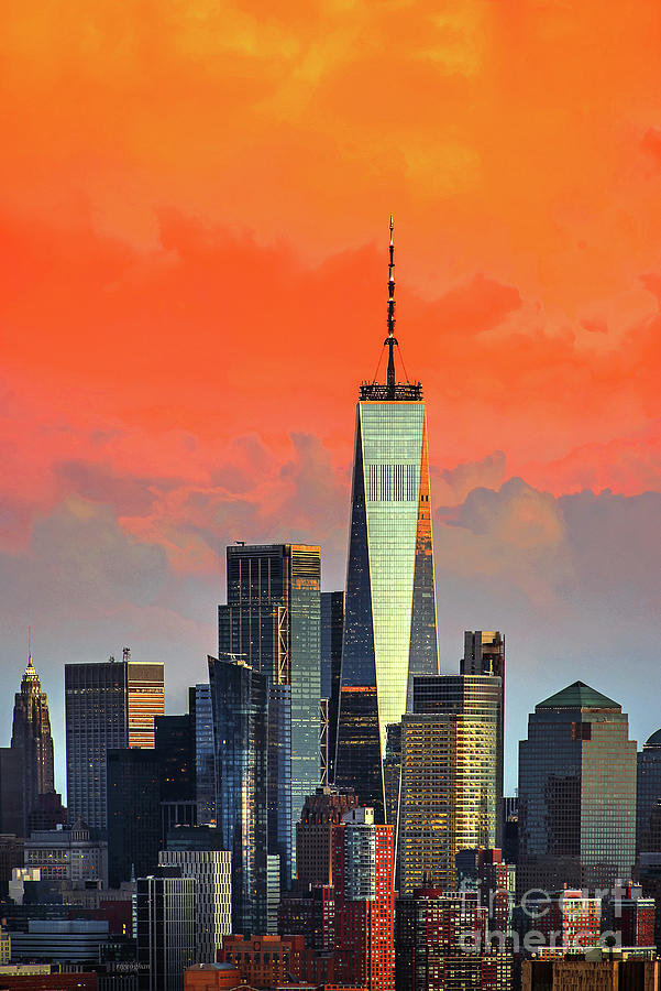 World Trade Center Orange Glow Sundown Photograph