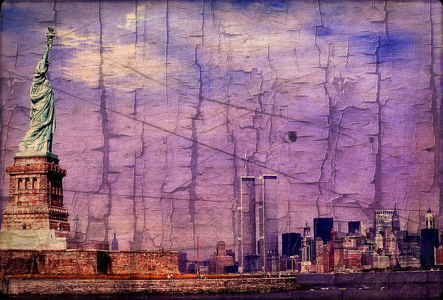 World Trade Center Twin Towers and the Statue of Liberty  Digital Art by Russel Considine