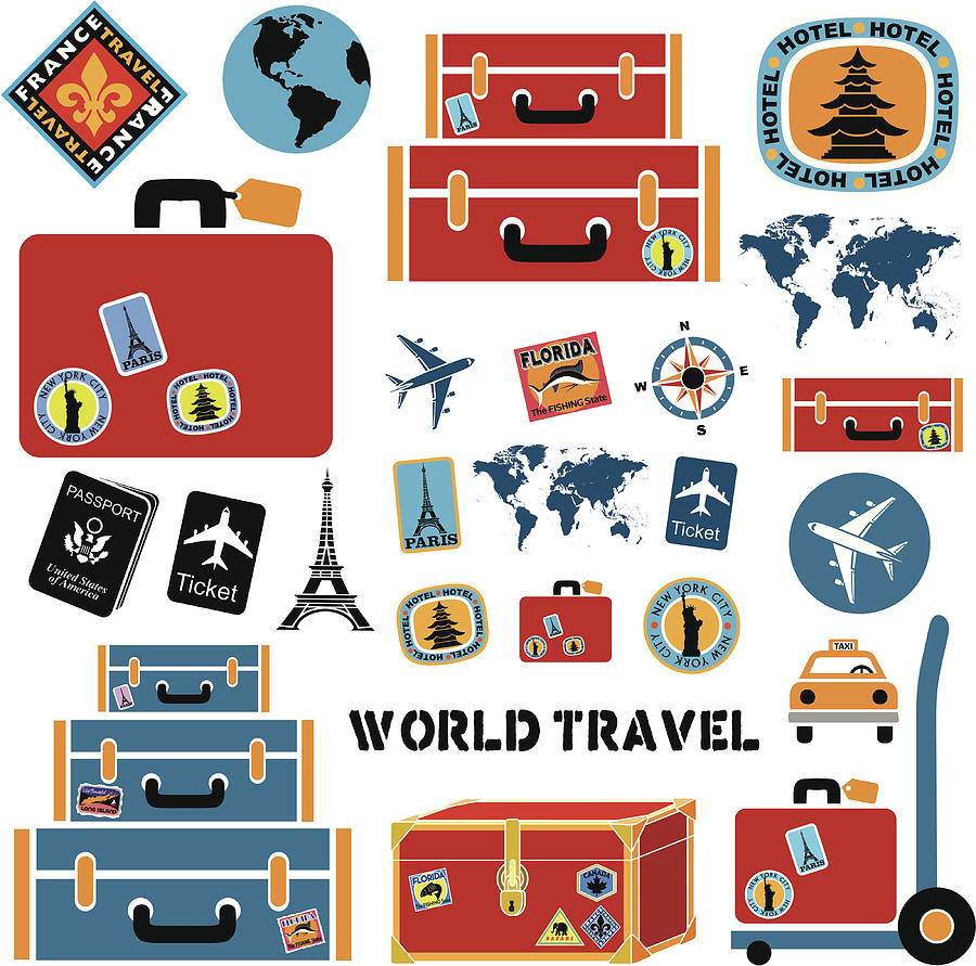 World travel design elements Drawing by Kathykonkle