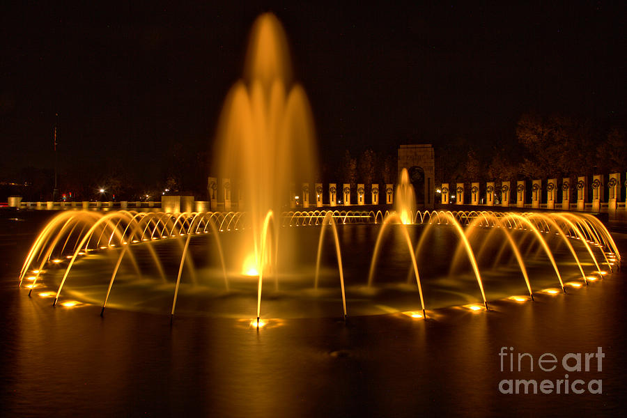World War 2 Memorial Fountain At Night Photograph by Adam Jewell