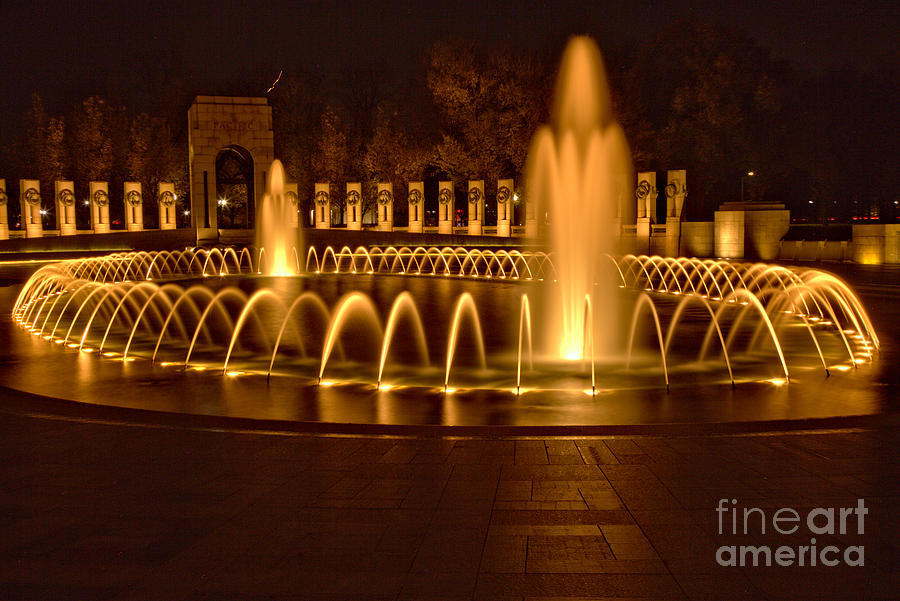 World War II Fountain Lights Photograph by Adam Jewell