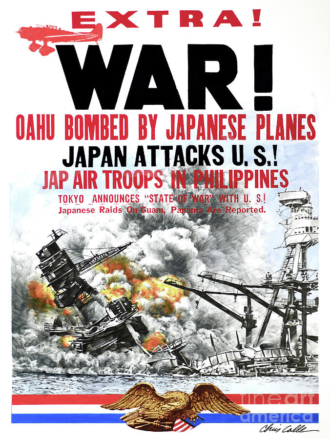 World War II - Japan Attacks Pearl Harbor Painting by Chris Calle