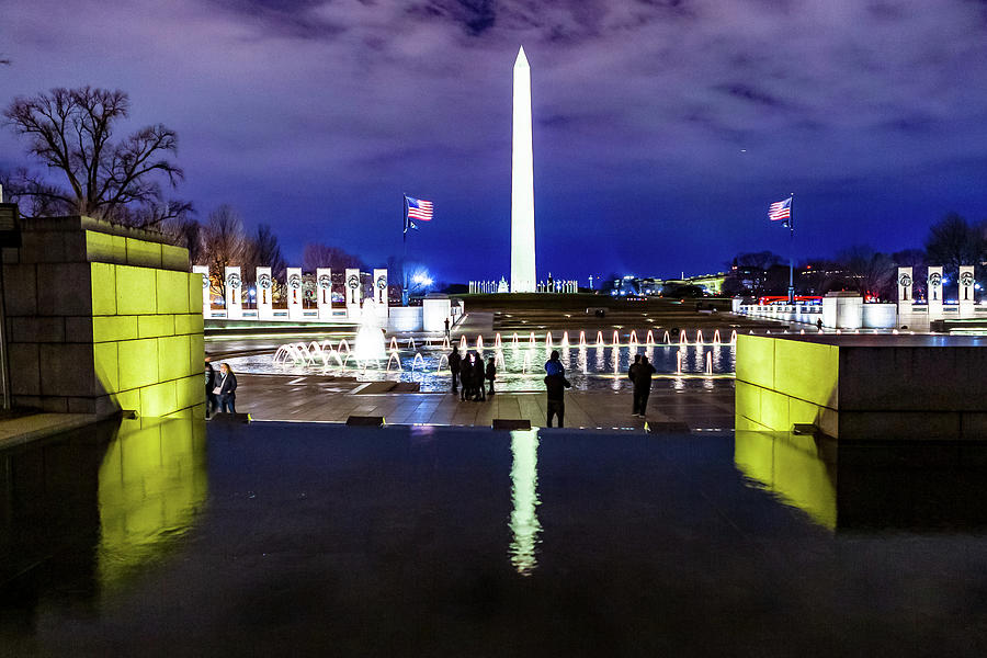 World War II Memorial with the Washington Monument in the background Digital Art by SnapHappy Photos