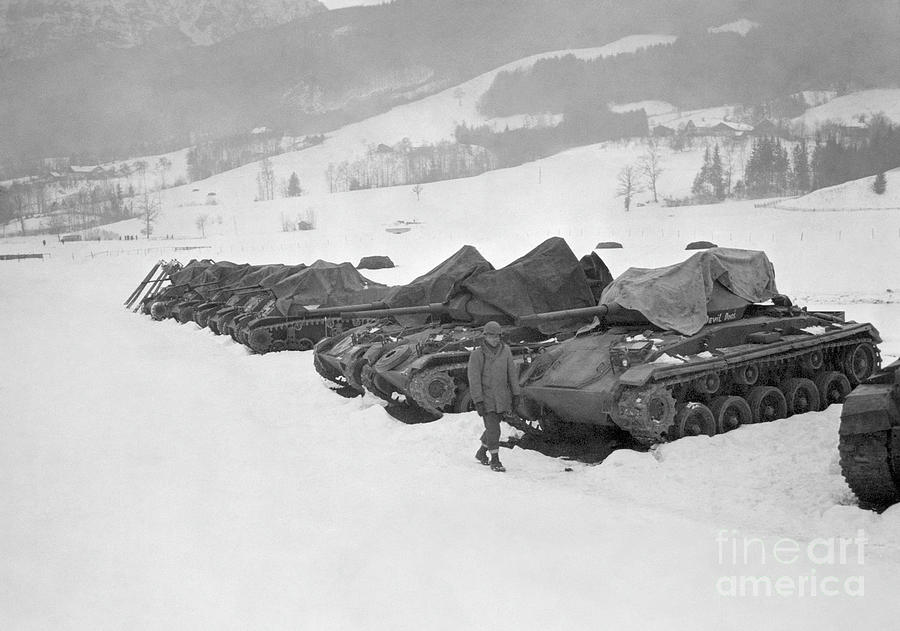 World War II - Soldier Guarding Tanks, 1946 Photograph by Granger