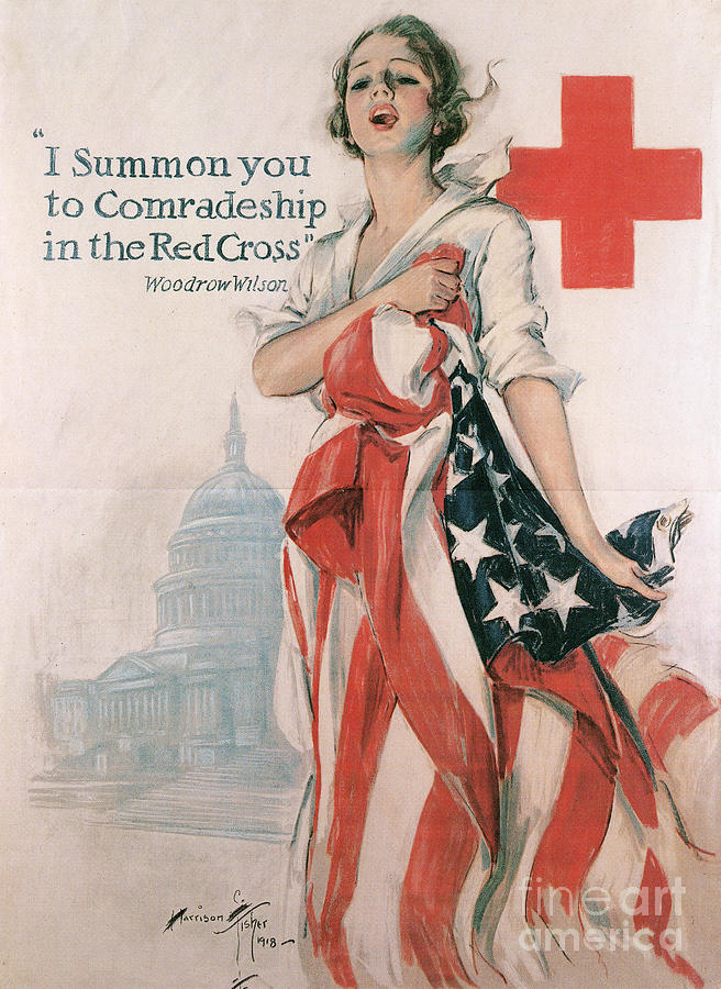 World War One Red Cross Poster, 1918 Drawing by Harrison Fisher