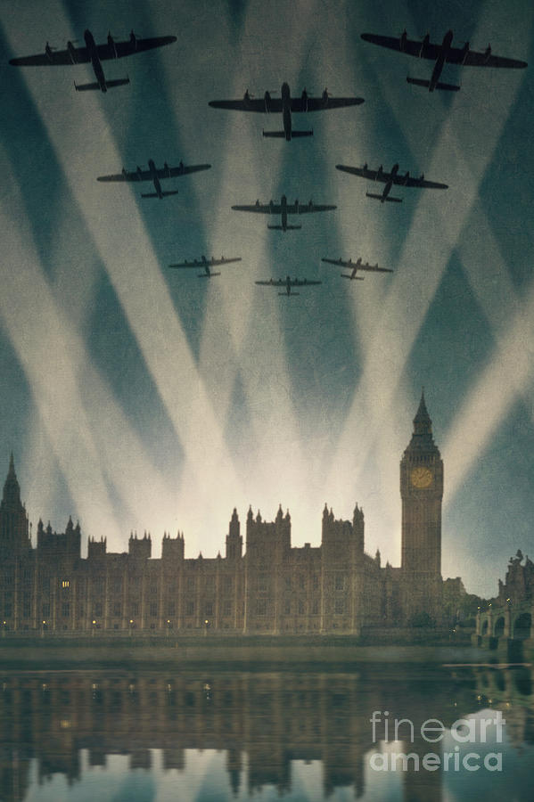 World War Two Bombers Over London With Searchlights Photograph by Lee