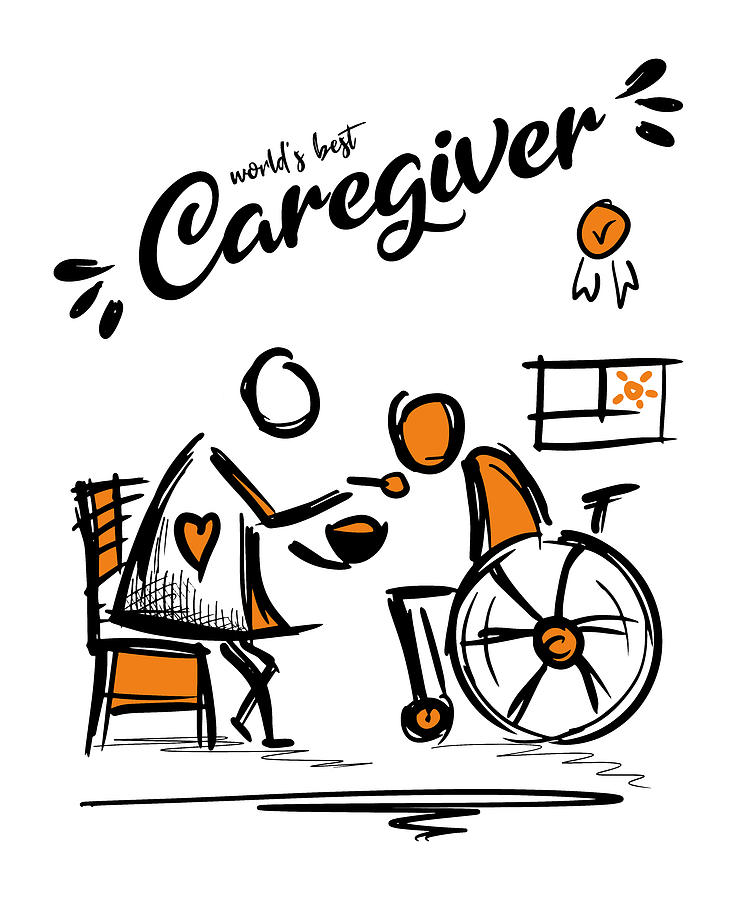 World's best Caregiver. Man in a Wheelchair. Drawing by Sergei Vo