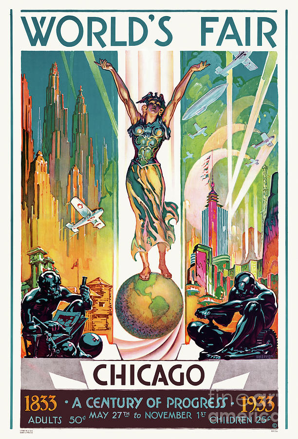 Worlds Fair Chicago - A Century Of Progress 1933 Vintage Poster Drawing