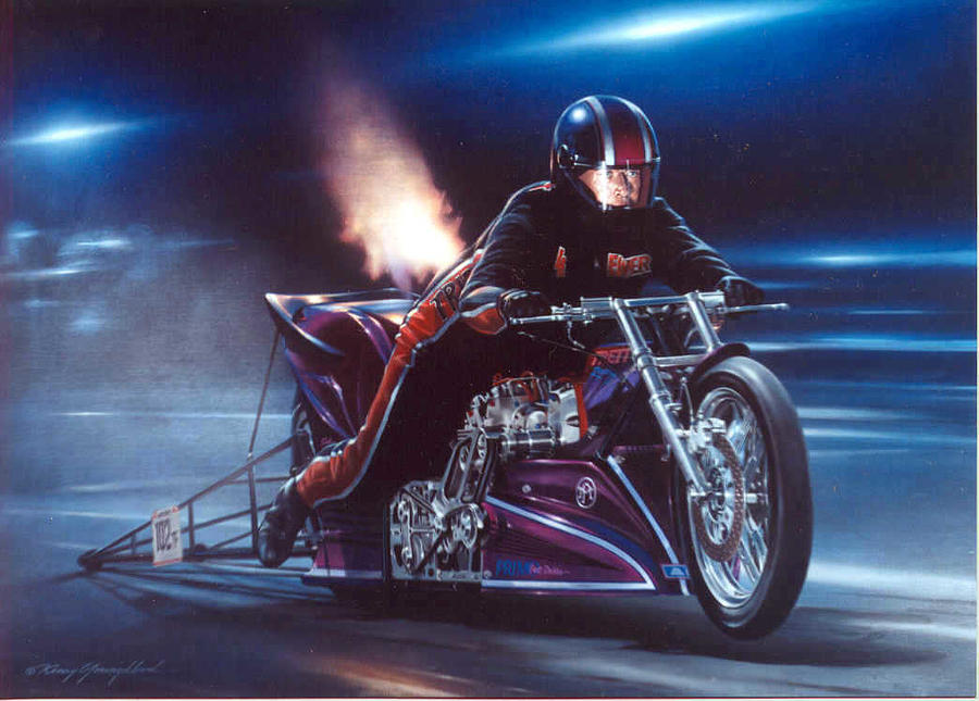 Worlds Fastest Drag Bike Painting by Kenny Youngblood