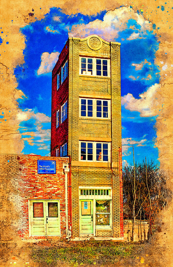Worlds littlest skyscraper, The Newby-McMahon Building, in Wichita Falls - digital painting Digital Art by Nicko Prints