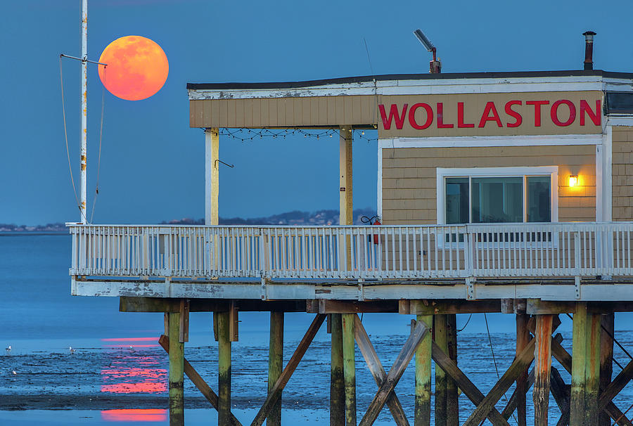 Worm Full Moon over the Wollaston Yacht Club on Quincy Shore Drive Photograph by Juergen Roth