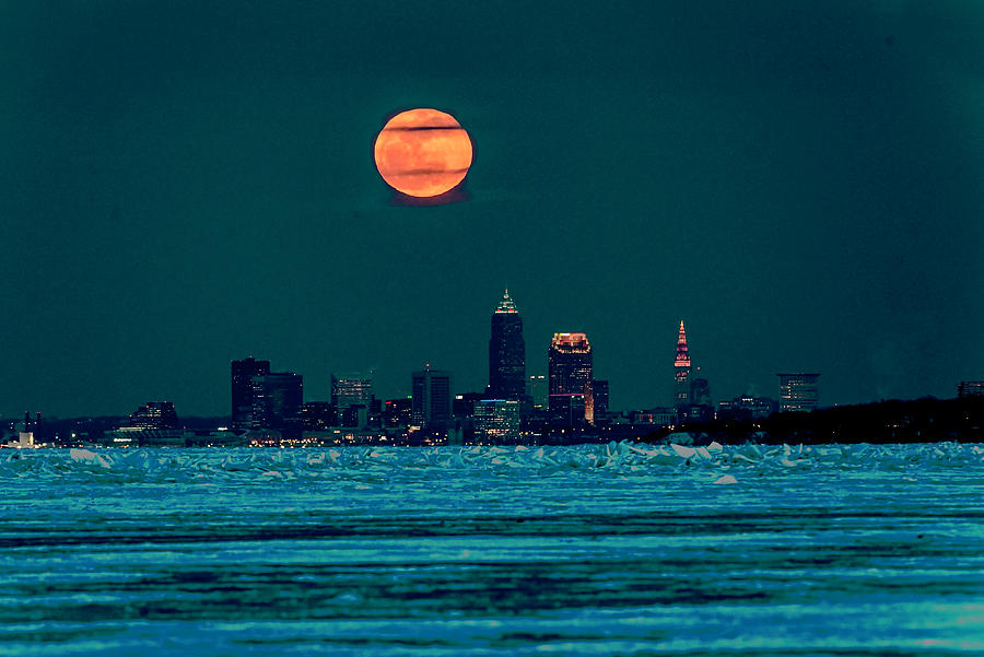 Cleveland Photograph - Worm Moon over Cleveland by James McClintock Cleveland Photograph - Worm Moon over Cleveland by James McClintock