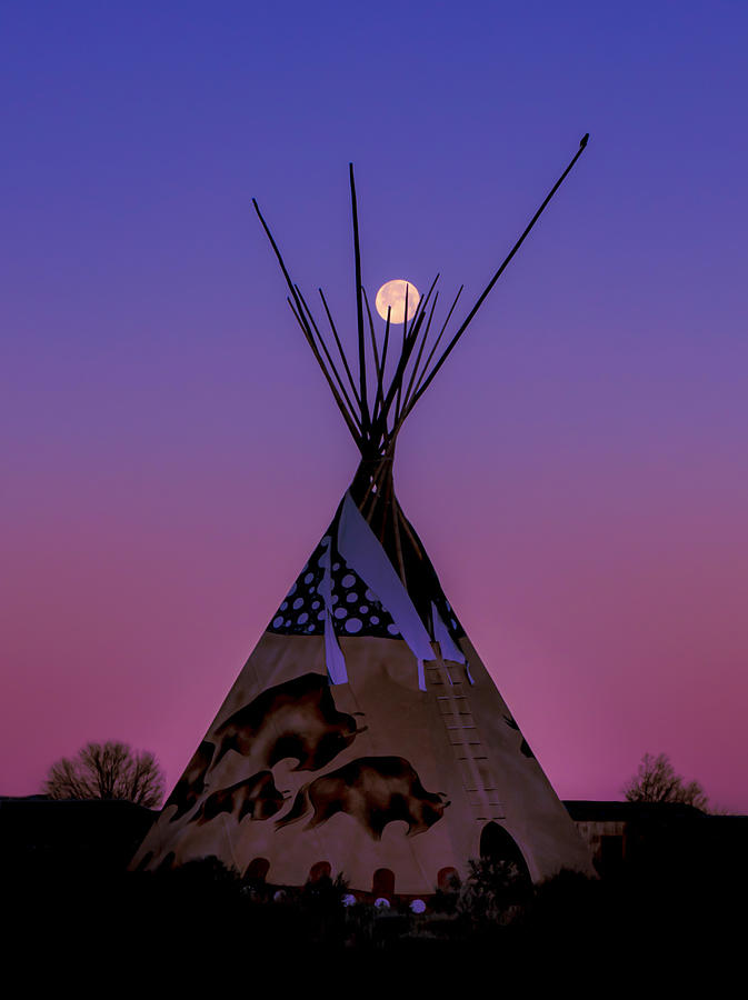 Worm Moon with a Tipi Photograph by Elijah Rael