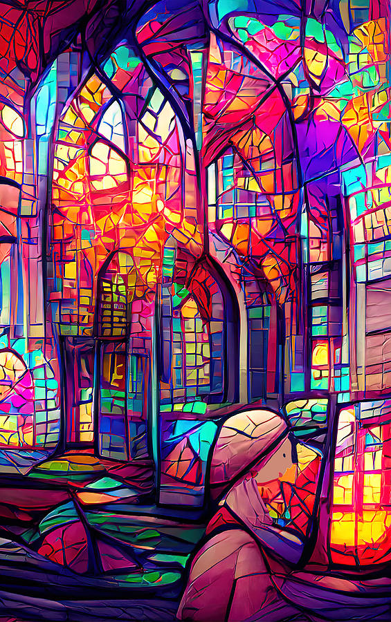 Worshiper In Stained Glass Cathedral Digital Art by Deborah League