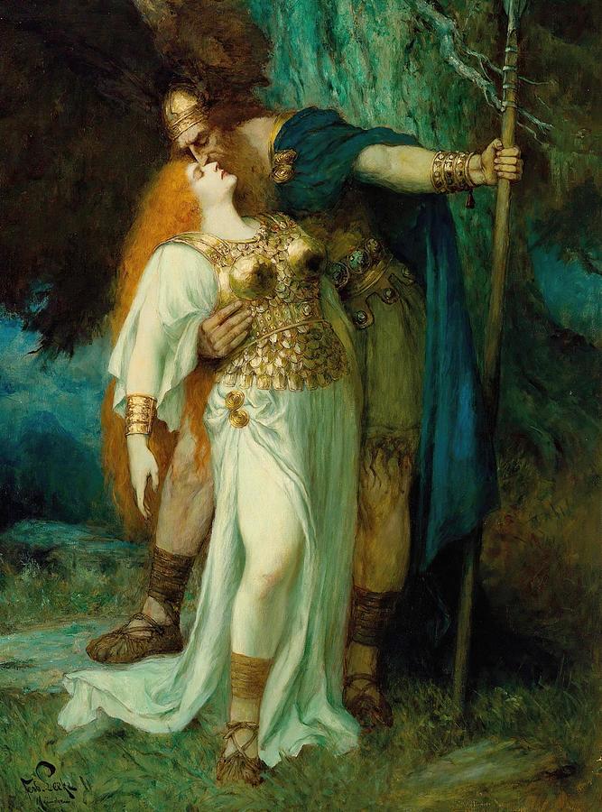 Wotans Farewell To Brunhilde Drawing by Ferdinand Leeke German - Fine ...