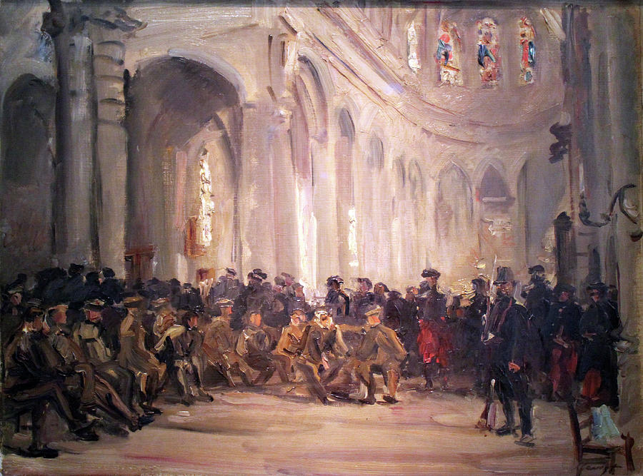 Wounded Painting -  Wounded Soldiers in St. Peters Church in Douai  Verwundete Soldaten in der Kirche St. Pierre in Do by Max Slevogt