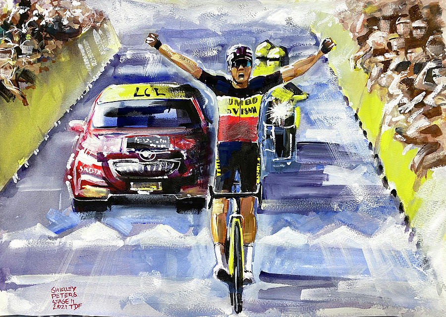 Wout van Aert Stage 11 TDF 202 Painting by Shirley Peters