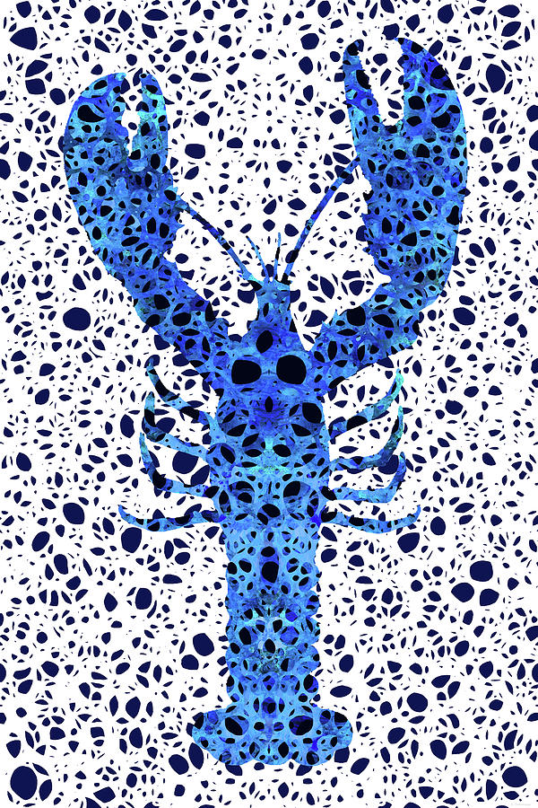 Woven Sea Pattern Blue Lobster Art Painting by Sharon Cummings