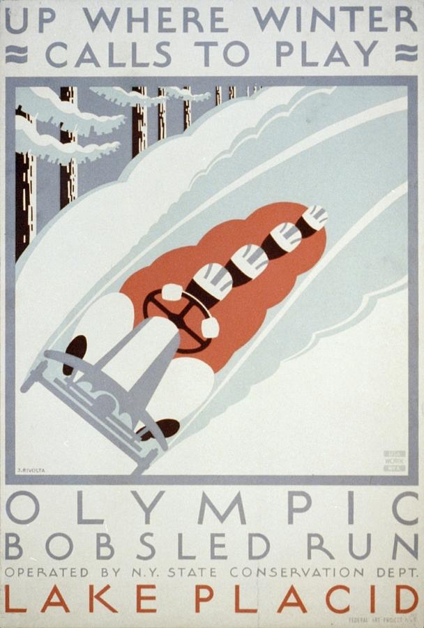 Winter Drawing - WPA Olympic Bobsled Run Lake Placid c.1936-41 by Jack Rivolta
