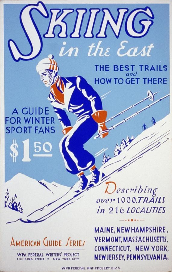 Winter Drawing - WPA, Skiing in the East 1939 by Vintage Sports
