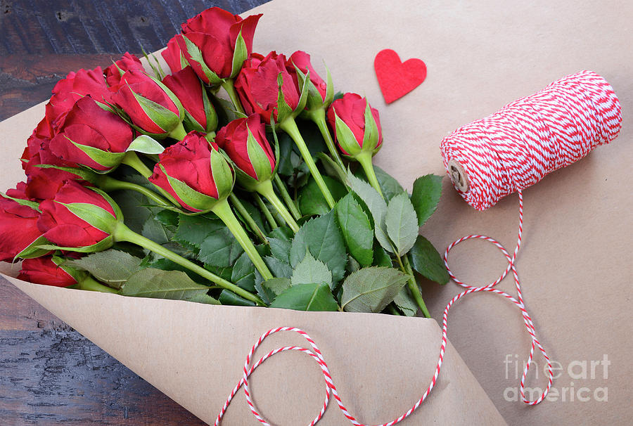 Wrapping Valentine Red Roses Photograph by Milleflore Images