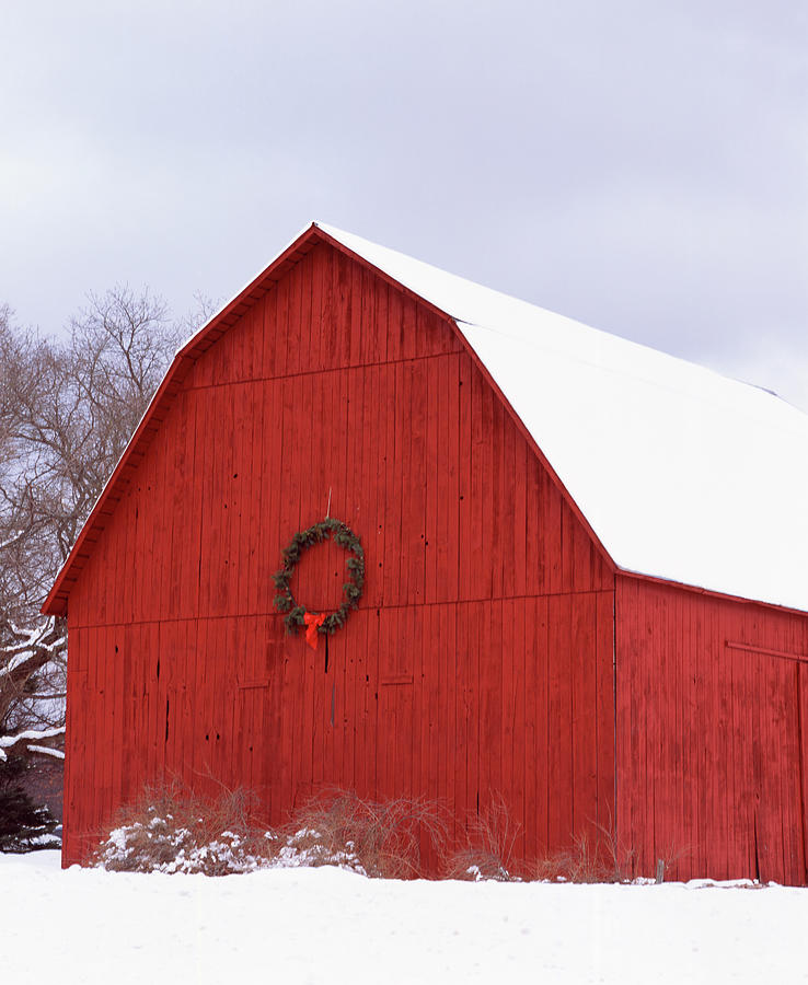 Wreath hanging on a barn, Leland, Leelanau County, Michigan, USA Photograph by Panoramic Images