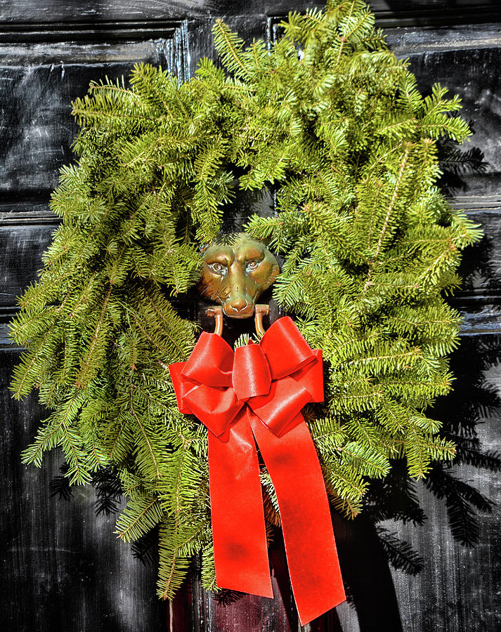 Christmas Photograph - Wreath on Doorknocker by Mike Martin