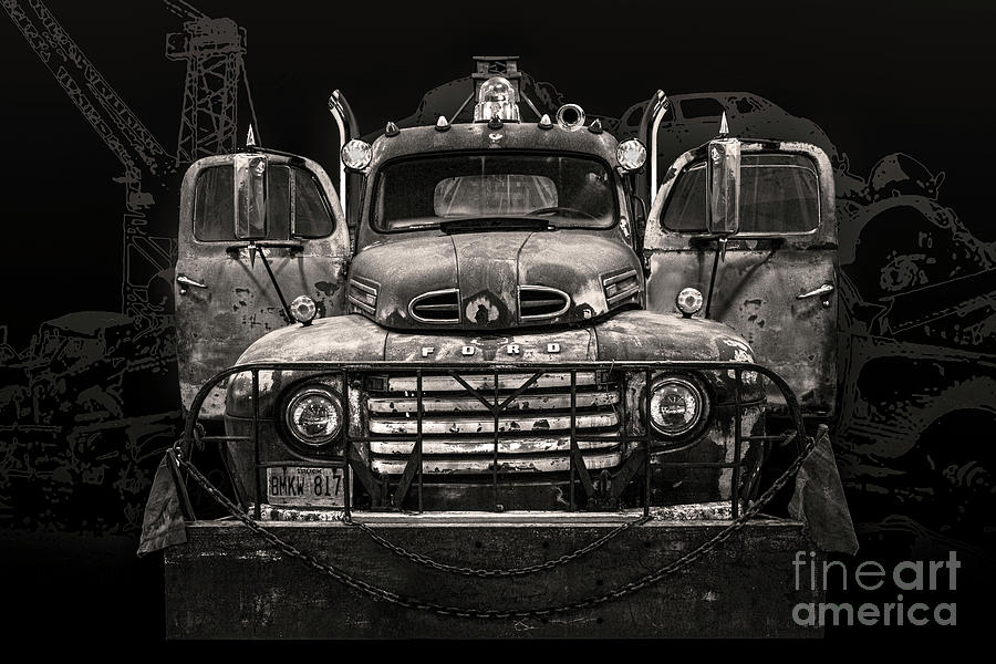 Detroit Digital Art - Wrecker - Monochrome by Anthony Ellis
