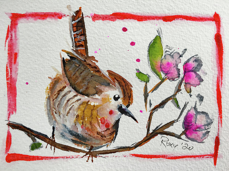 Wren in a Cherry Blossom Tree Painting by Roxy Rich