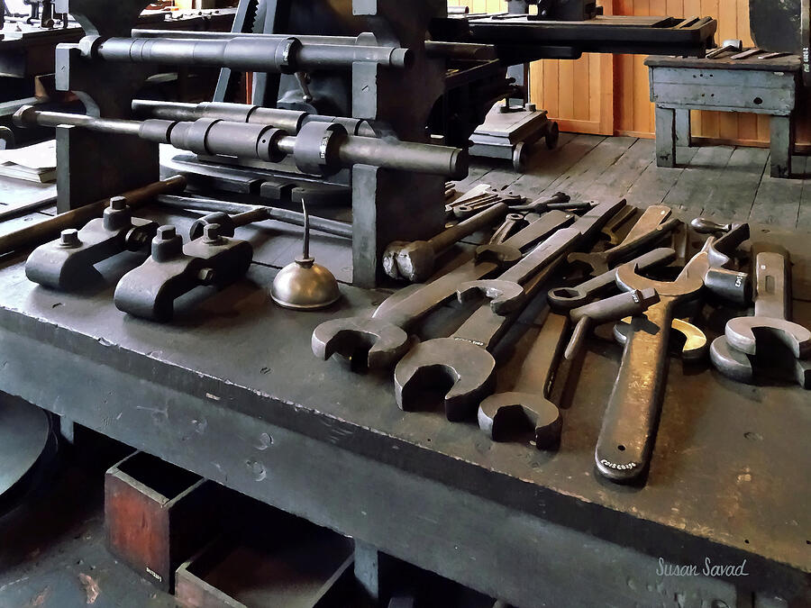 Wrenches and Oil Can in Machine Shop Photograph by Susan Savad