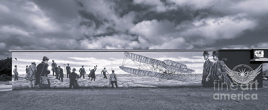 Wright Brothers Mural in Outer Banks 4134 bw Photograph by Jack Schultz