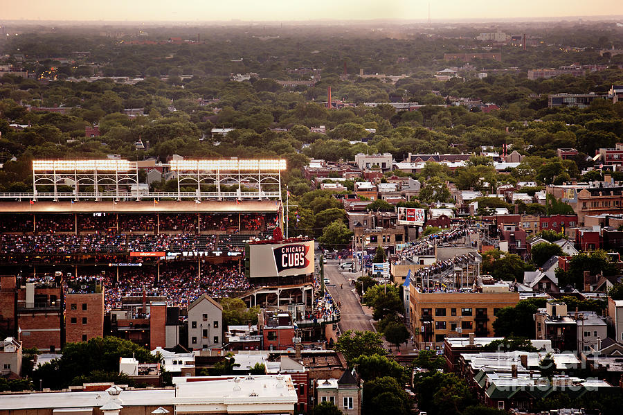 Wrigley Field game time at dusk in Wrigleyville Chicago IL Photograph ...