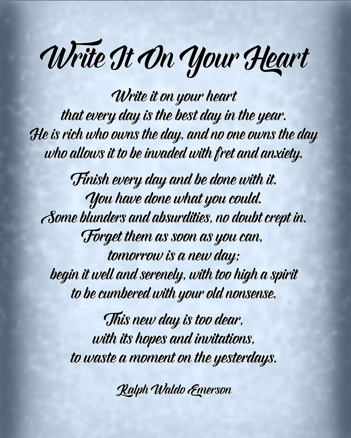 Write It On Your Heart by Emerson - Blue Grey Digital Art by Ginny Gaura